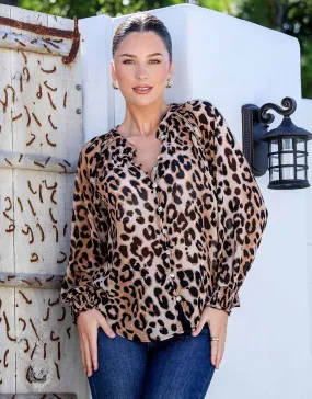 Micro Perforated Texture Winter Retreat Zenya Blouse - Leopard