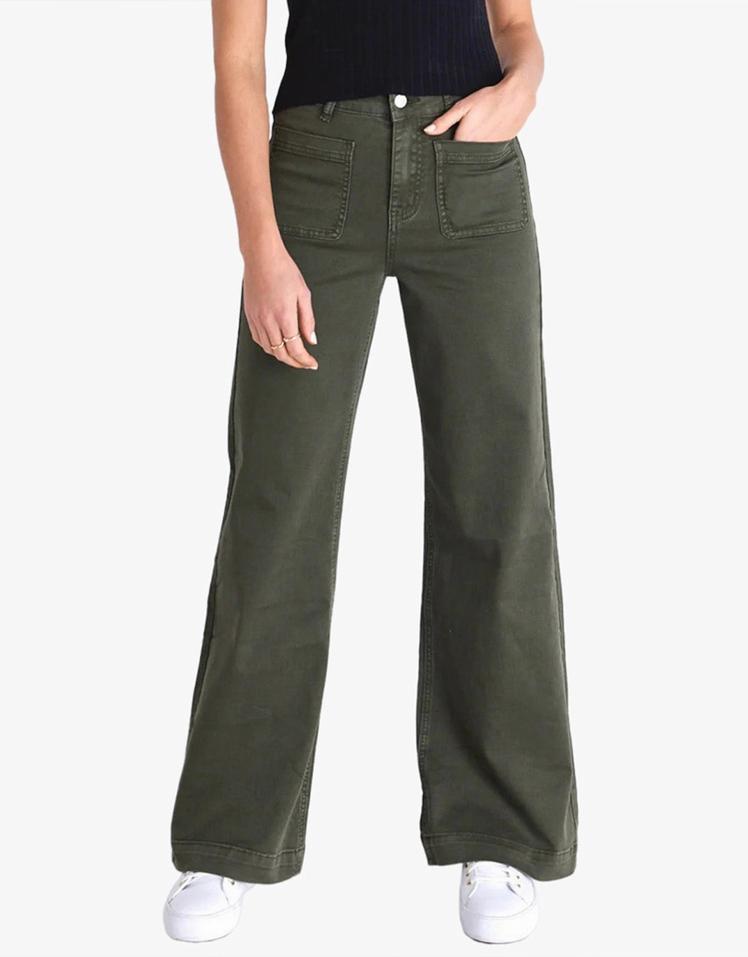 Curved Seam Construction Zoey High Rise Stretch Denim Jean - Dark Khaki