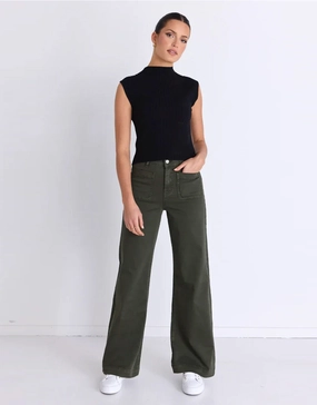 Neutral Look Zoey High Rise Stretch Denim Jean - Dark Khaki